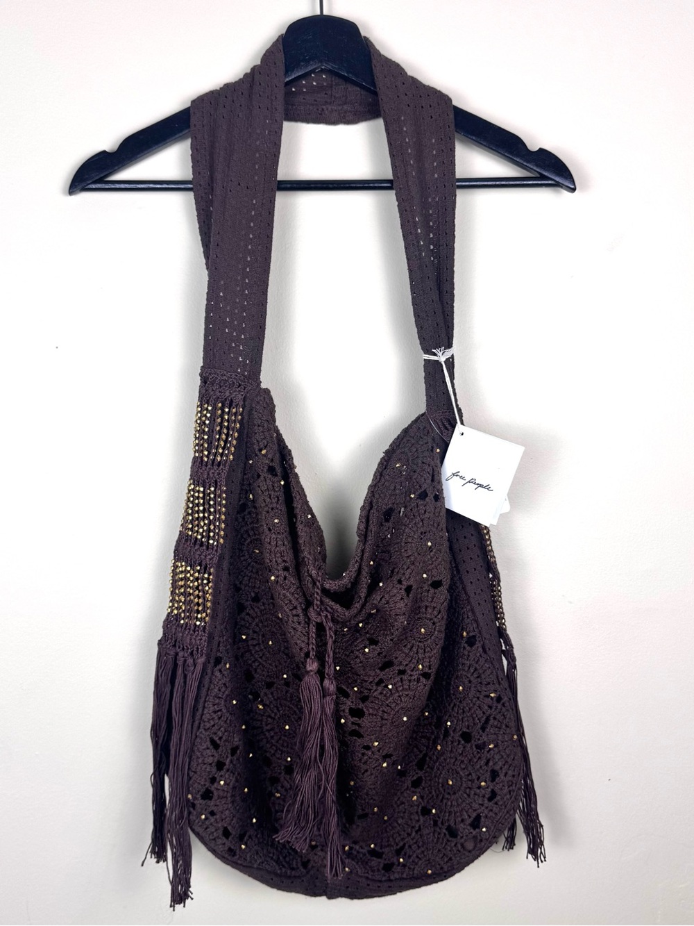 Free People Sunrise To Sunset Crochet Tote Bag Brown Fringe - Picture 6 of 17